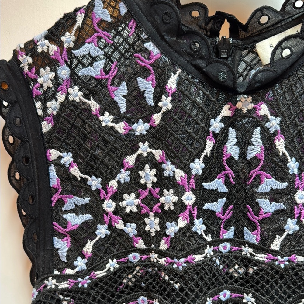 Sandro Paris Black and Multi colored Ruffled Tiered Maxi Dress